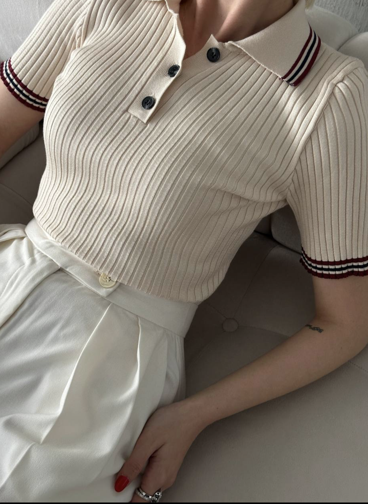 Beige Crop Polo