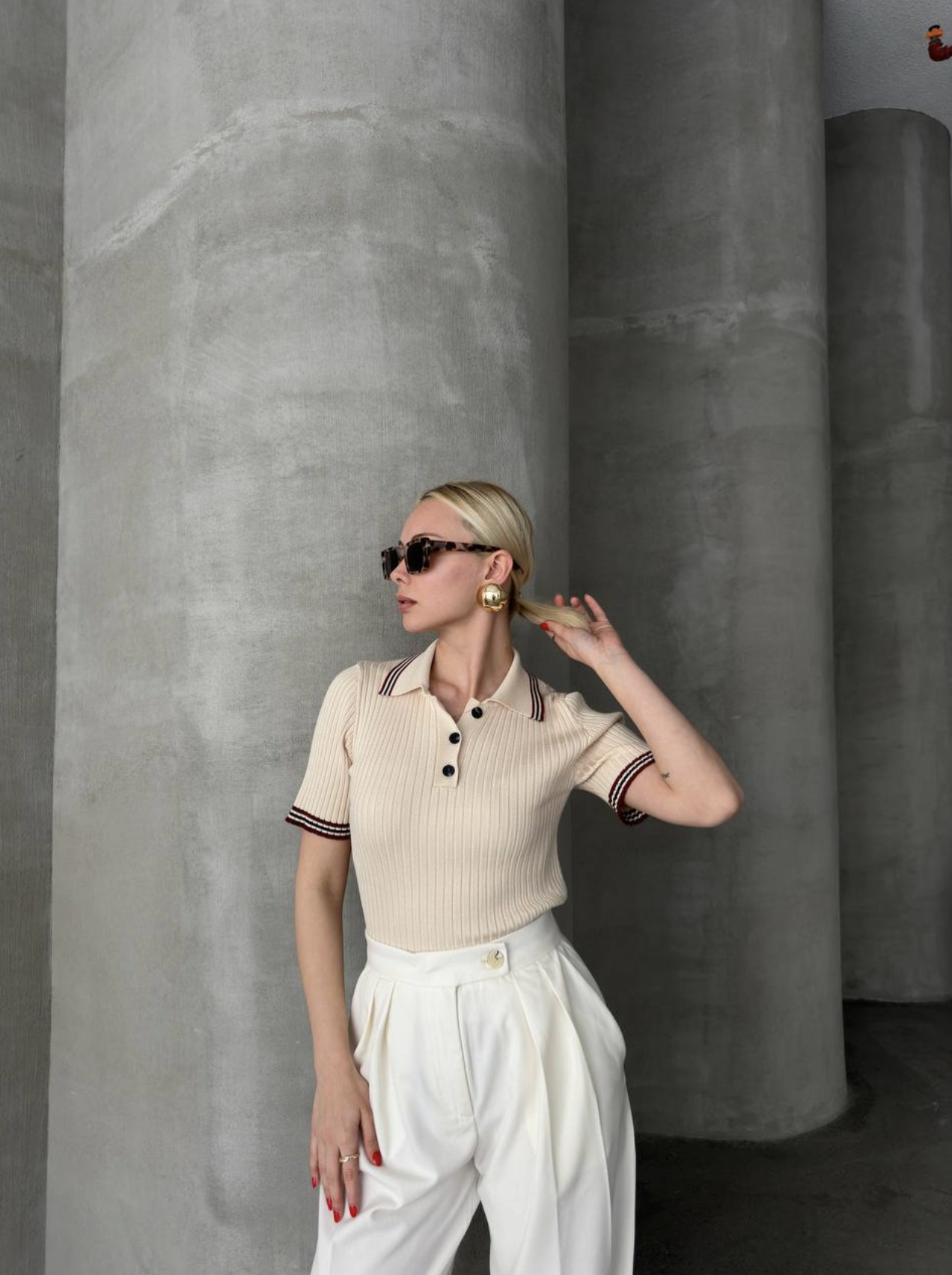 Beige Crop Polo